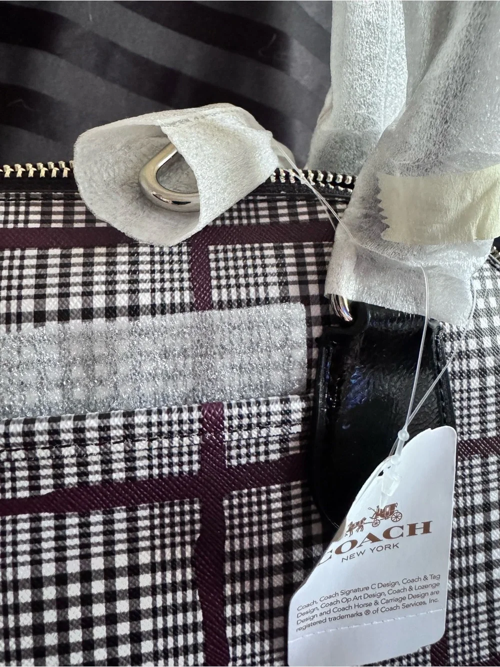 Coach Burgundy Glen CORA Plaid Satchel with Black Accents